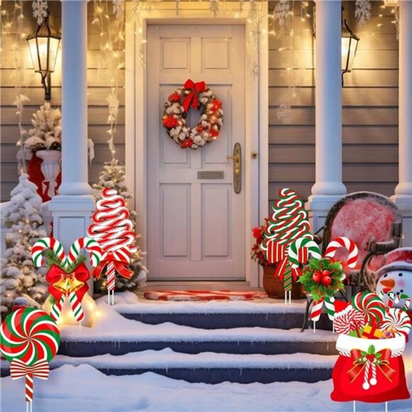 30 Pcs Christmas Candy Yard Signs with 60 Stakes 18 Shapes Colorful Candy Lawn - Picture 5 of 8